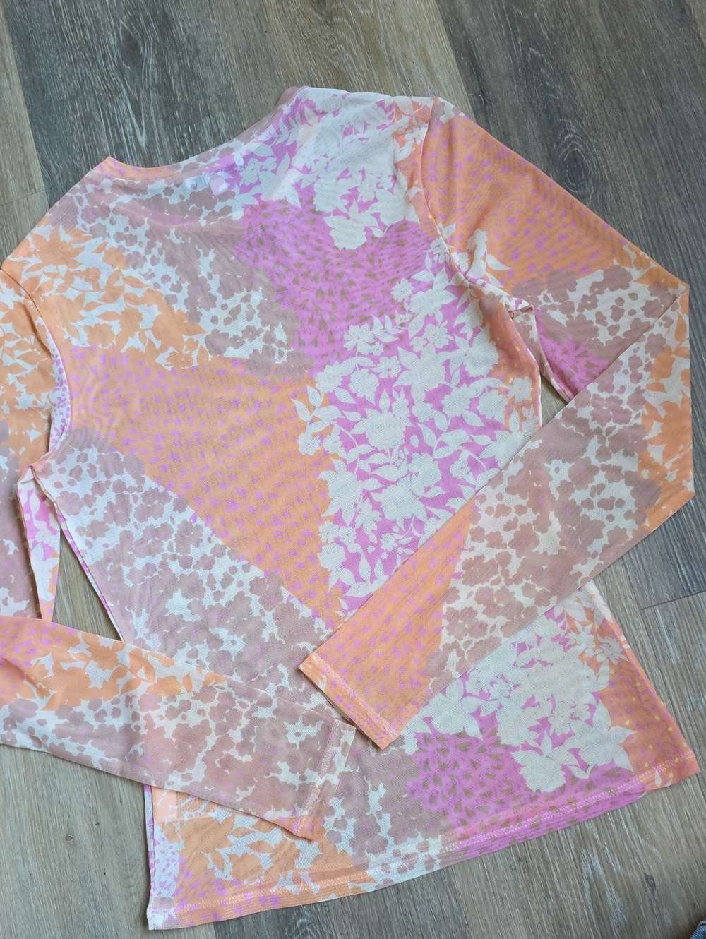 AFRM Sheer Mesh Long Sleeve Top in Pink and Peach - Picture 16 of 16